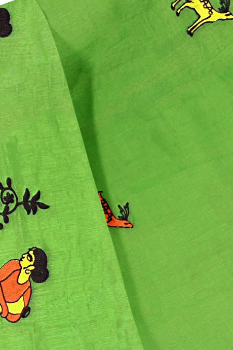 Green Pure Cotton Urbasi Hand Hand Loom Saree (1116)